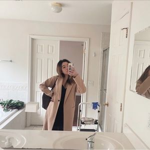 Topshop red lined camel peacoat in size 4